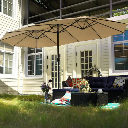 15FT Patio Umbrella with Base, Large Double-Sided Outdoor Market Umbrella with Crank Lift, UV-Resistant Canopy for, Customized