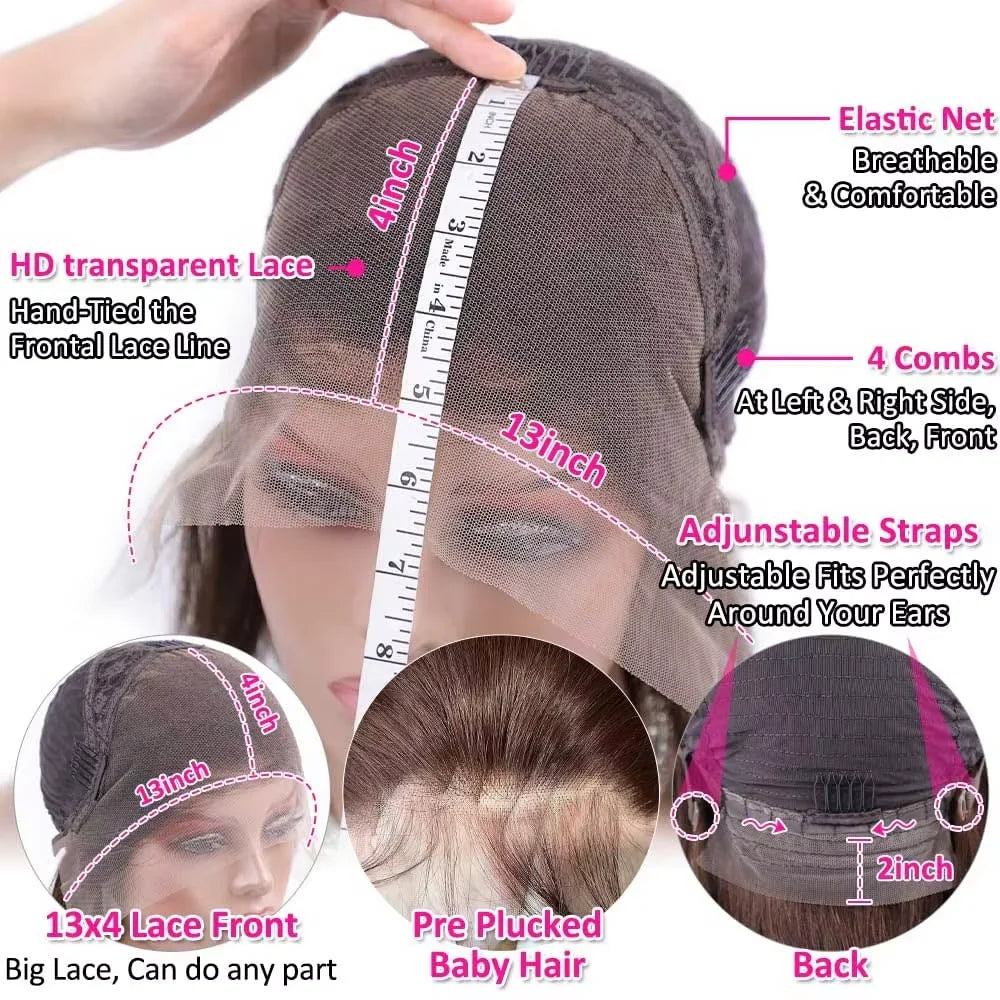 OKVOKV Chocolate Brown Color Body Wave 13x4 Transparent Lace Front Wigs 250% Density 30 32 Inch Human Hair Pre Plucked With Baby Hair For Women Body Wave HD Lace Front Wigs