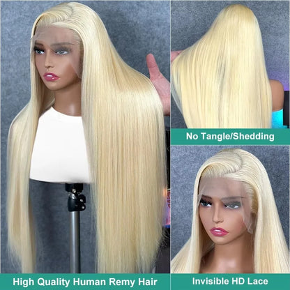 26 Inch 613 Lace Front Wig Human Hair 13X4 Blonde Straight HD Transparent Lace Frontal Wigs Human Hair Pre Plucked with Baby Hair 180% Density Blonde Glueless Wigs Human Hair