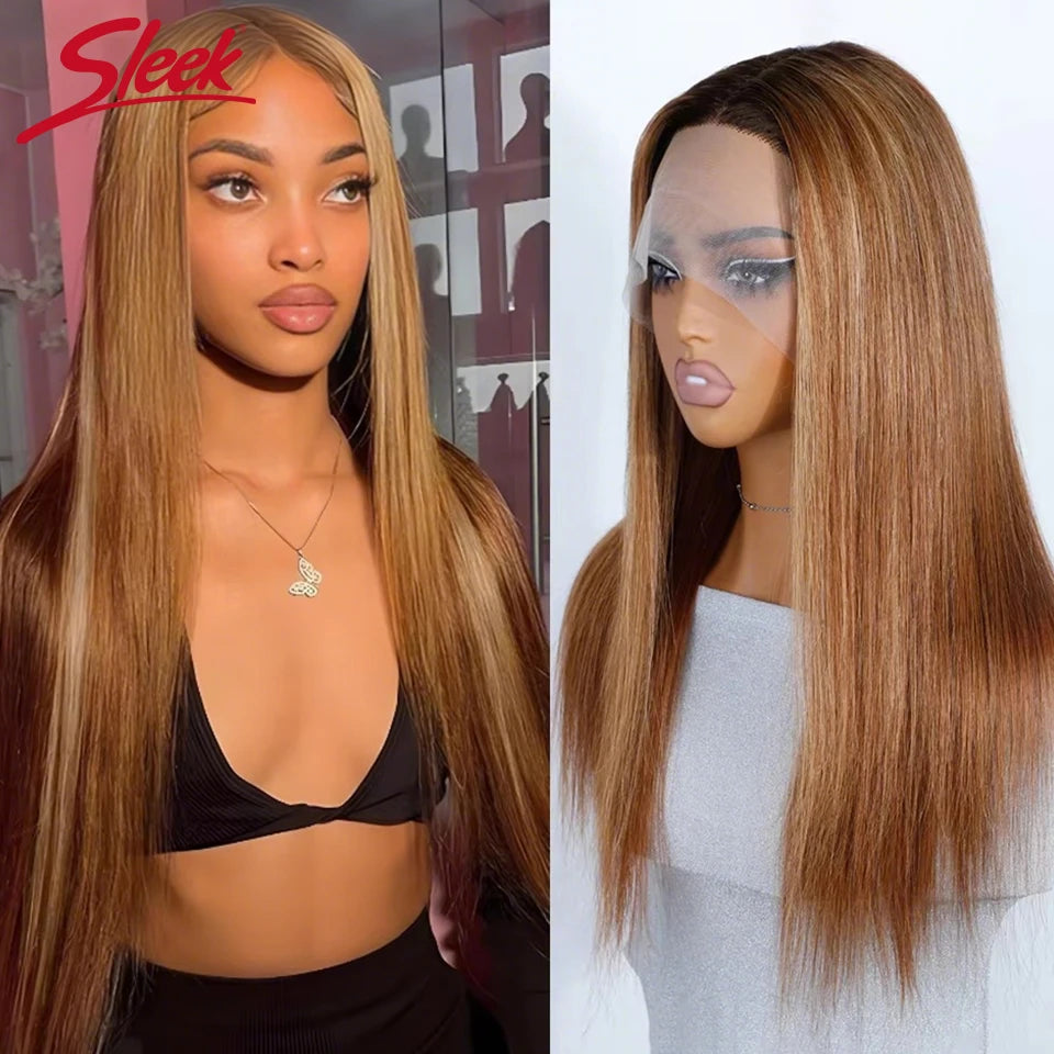 Sleek Straight Lace Front Wigs 13x6x1 Lace Part Human Hair Wig For Women Transparent Lace Highlight Blonde Big Sale Remy Hair