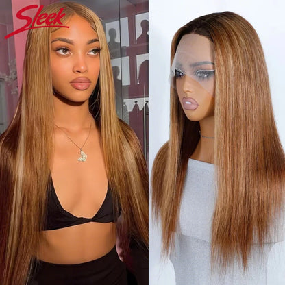 Sleek Straight Lace Front Wigs 13x6x1 Lace Part Human Hair Wig For Women Transparent Lace Highlight Blonde Big Sale Remy Hair