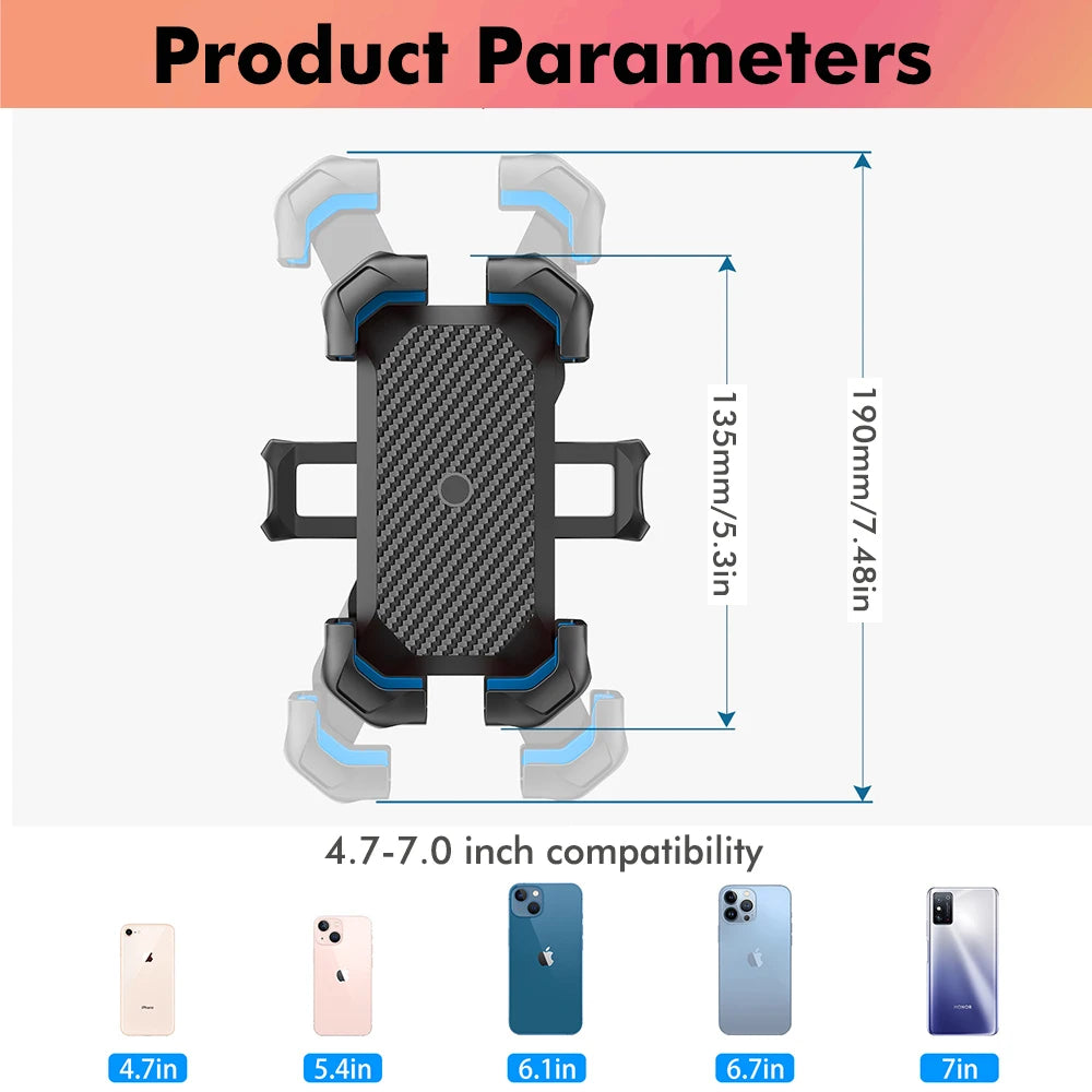 Bike Phone Holder 360° Adjustable Universal Bicycle Phone Holder for 4.7-7 Inch Mobile Phone Stand Shockproof Bracket GPS Clip