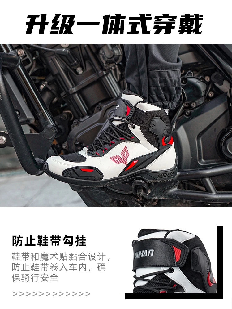 DUHAN  Motorcycle Boots Male Boots for Men Motocross Waterproof Anti Slip Fall Prevention Mid Top Leather Cycling Riding Shoes