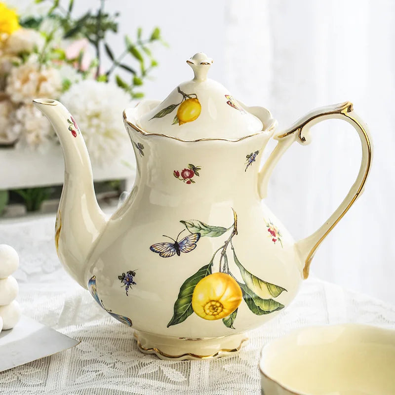 Vintage Lemon Teapot Coffee Cup and Saucer Set Beautiful Coffee Mug Modern Set Tania Bulhoes Luxury Design Cup