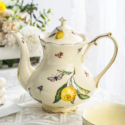 Vintage Lemon Teapot Coffee Cup and Saucer Set Beautiful Coffee Mug Modern Set Tania Bulhoes Luxury Design Cup