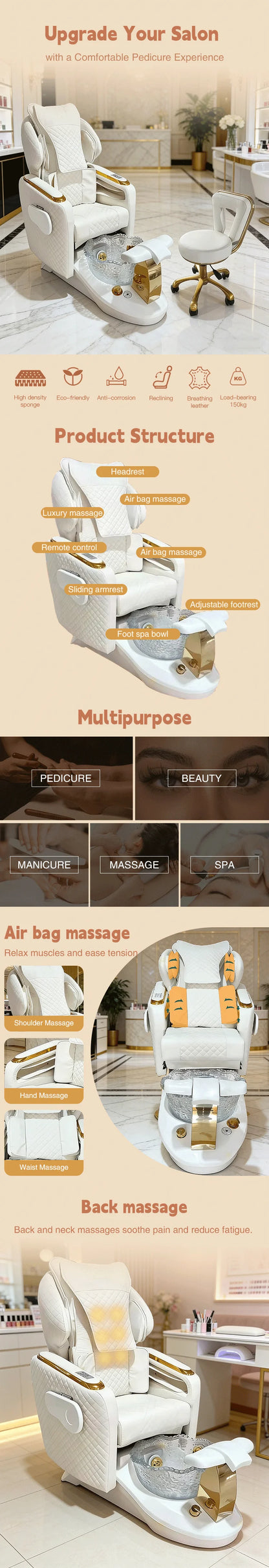 Manicure Pedicure Chair And Manicure Table Set Luxury Pedicure Spa Massage Chair For Nail Salon Pedicure Chair With Plumbing