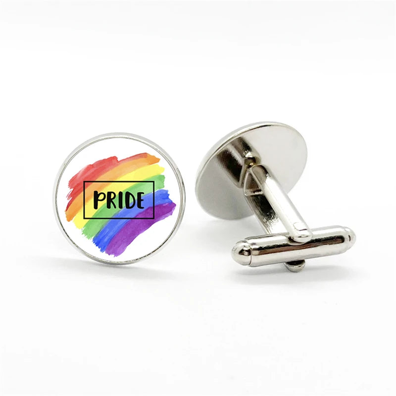 LGBT Rainbow Pride Cufflinks Man High Quality Jewelry Accessories Gay Pride Rainbow Flag Photo Suit Shirt Cuff Links Gift