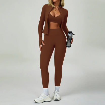 3PCS Yoga Sets Workout Set Women 2 Pieces Gym Suits High Waist Leggings Sport Bra Outfits Long Sleeve Fitness Running Sportswear
