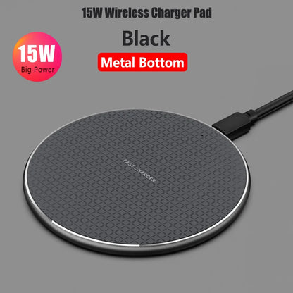 15W Wireless Charger Fast Charging Pad for Samsung S20 S10 Note 20 10+ S9 iPhone 11 12 Pro Xs Max X 8 Metal Wireless Charge Dock
