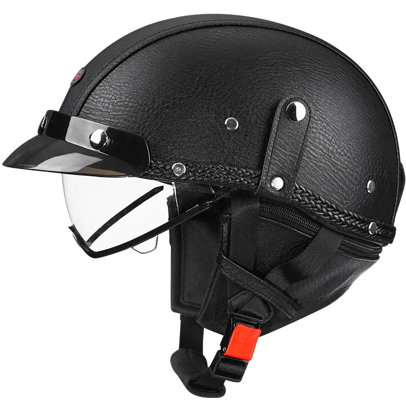 Retro Motorcycle Helmet DOT Approved Built in Sunglasses Casco Moto Helmet Detachable Insert Liner Vintage German Half Helmet