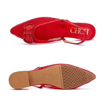 CHCH Women's Flat Shoes 2024 New Mesh Hollow Sandals Black Women's Shoes