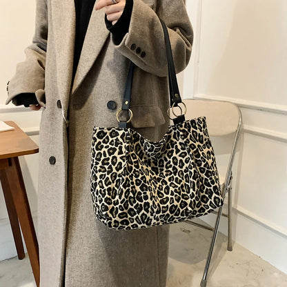 New Fashion Tote Bags Shopping and Travel  Canvas Bags New Women Popular Handbags Large Capacity Leopard Shoulder Bags Сумка