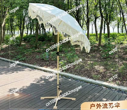 Elegant and minimalist outdoor slanted tassel umbrella, beach camping sun shading garden courtyard leisure umbrella