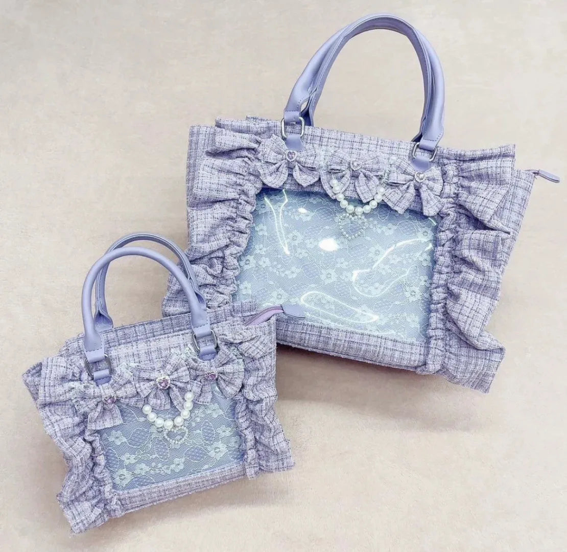 Sweet Y2k Aesthetic Transparent Bow Ita Bag Casual Chic Ruffle Fashion Women's Handbags All Match Kawaii Shoulder Crossbody Bags