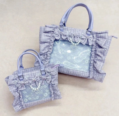 Sweet Y2k Aesthetic Transparent Bow Ita Bag Casual Chic Ruffle Fashion Women's Handbags All Match Kawaii Shoulder Crossbody Bags
