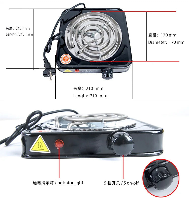 DEJAYA Hookah Charcoal Coal Burner Hot Plate Electric Shisha Starter Portable Electric Stove Multipurpose 1KW 220V
