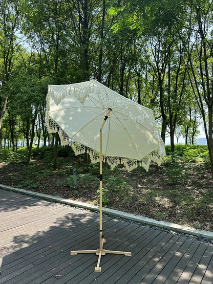 Elegant and minimalist outdoor slanted tassel umbrella, beach camping sun shading garden courtyard leisure umbrella