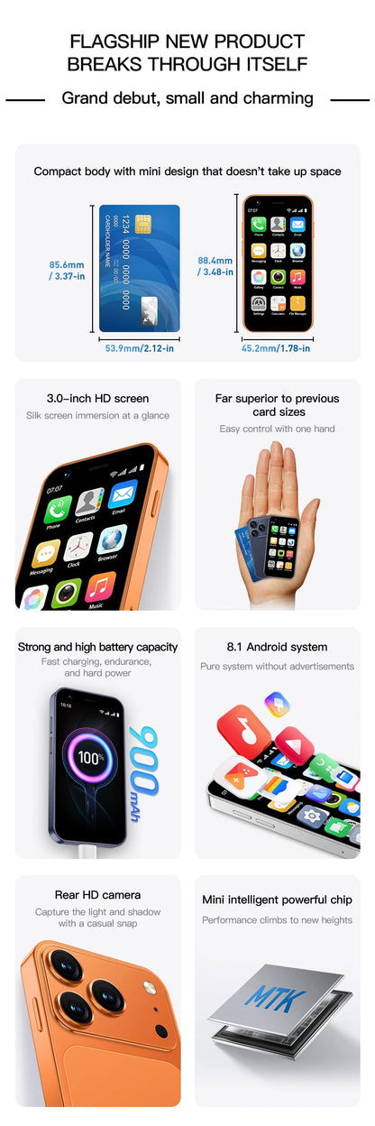 SERVO 18SE MINI Cute Android Smartphone 3G WCDMA Android OS Dual SIM Card Play Store Face Unlock Hotspot 3.0" Small Smart Phones