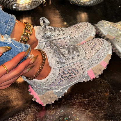 Women's Sport Shoes Crystal Sneakers Casual Flats Platform Shoes Woman 2025 Designer Brand Hiking Running Shoes Mujer
