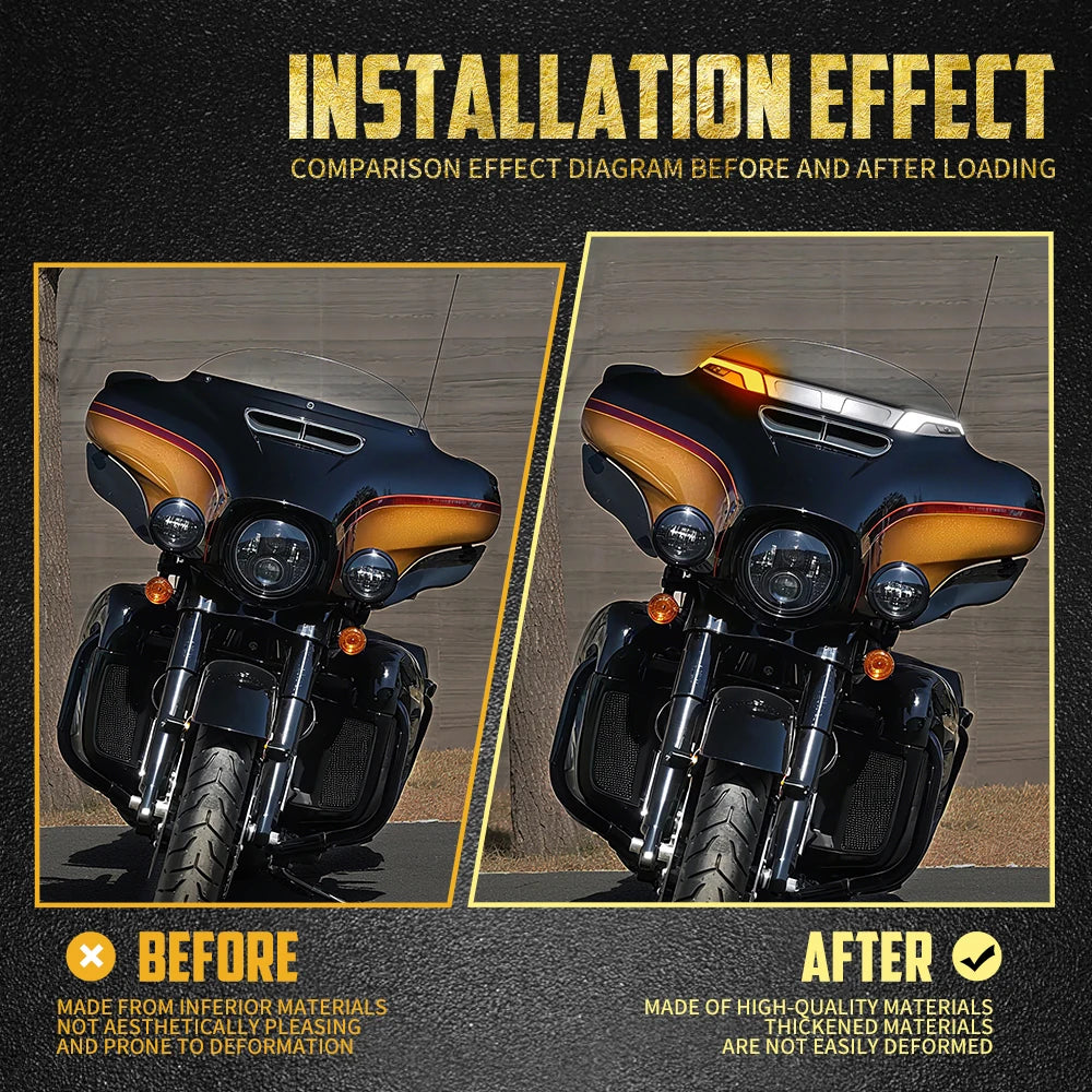 Motorcycle LED Windshield Trim Turn Signal Light For Harley Touring 2014-2025 Electra Street Glide Windscreen Running Side Lamp