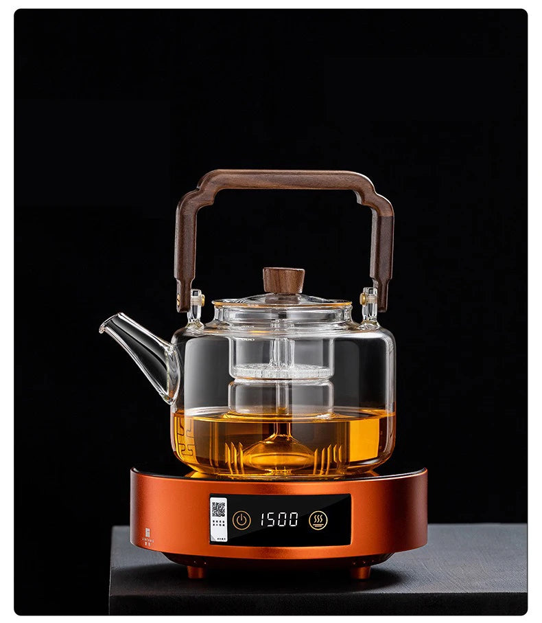 JUSTINLAU Glass Teapot 1300ML Integrated Steaming and Boiling Teapot Thickened Filter Kung Fu Tea Set for Electric Pottery Stove