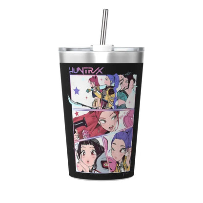 Mystery Saja Boys Kpop Demon Hunters Tumbler With Straw For Kids Stainless Steel Travel Mugs Double Wall Vacuum Insulated 12oz