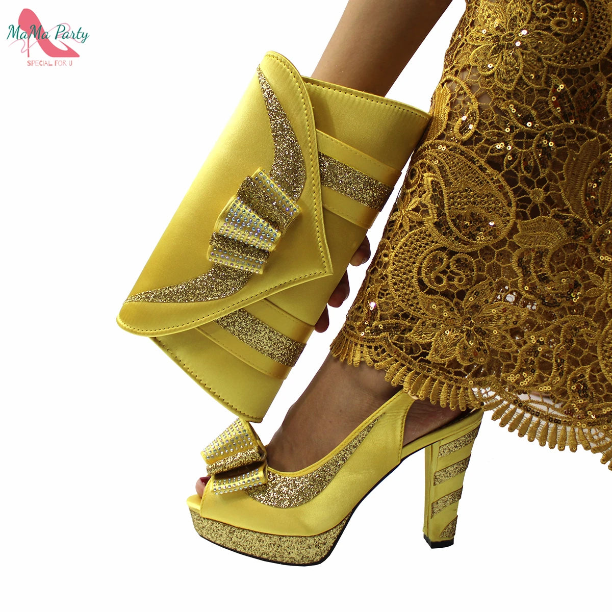 2025 Red Elegant Style Italian Women Shoes Matching Hand Bag Set  Slingbacks Sandals with Platform for Party