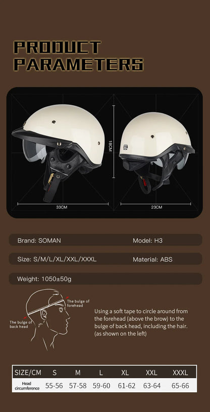 Summer Motorcycle Helmet S-XXXL Cascos Para Moto Retro Half Face Motorbike Riding Anti-UV Len Cool Style Chopper for Men Use