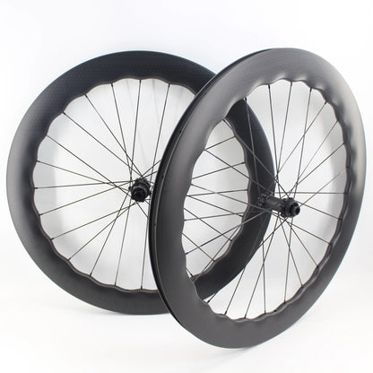 New 700C 65mm wave Road Bike UD Full Carbon Fibre Bicycle Thru Axle Center lock Disc brake Wheelset clincher tubeless rims 25mm