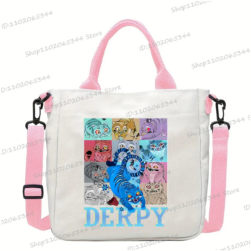 Y2K Anime Cartoon Print Women Canvas Strap Shoulder Bag Fashion Cartoon Anime Crossbody Bags Student Teenage Handbags