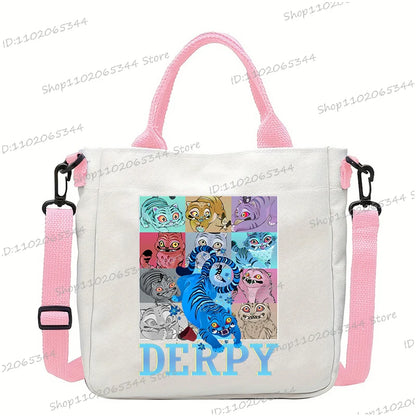 Y2K Anime Cartoon Print Women Canvas Strap Shoulder Bag Fashion Cartoon Anime Crossbody Bags Student Teenage Handbags