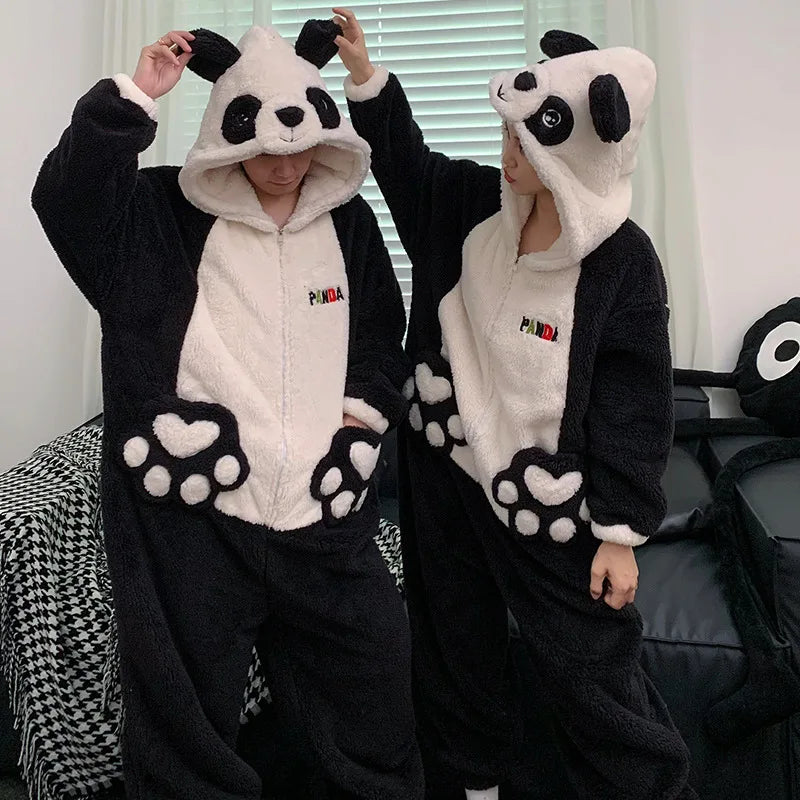 Kigurumi Adults Winter Sleepwear Women Men Pajamas Animal Onesie Thicken Couples Pijamas Cartoon Night Wears For Women Homewear
