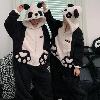 Kigurumi Adults Winter Sleepwear Women Men Pajamas Animal Onesie Thicken Couples Pijamas Cartoon Night Wears For Women Homewear
