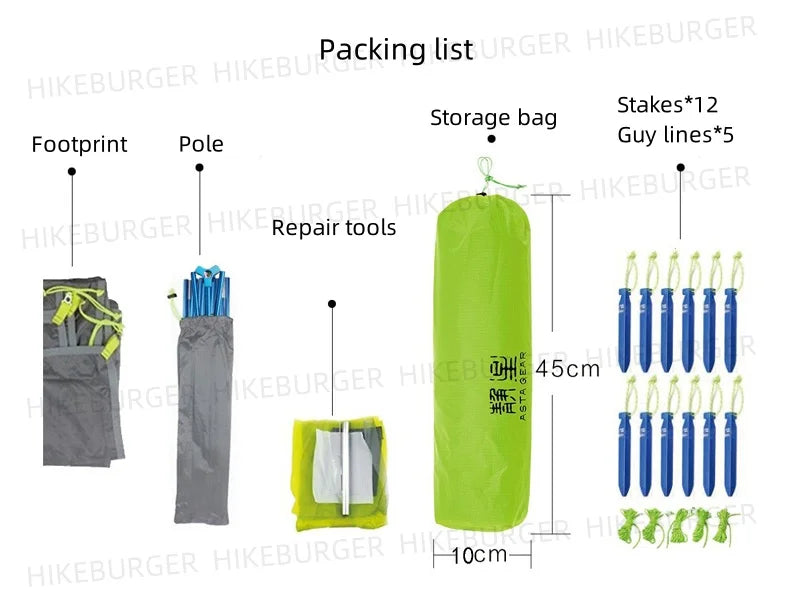 ASTA GEAR Yunque 10D Ultralight 1P Tent Outdoor Camping Fish Spine Waterproof Windproof Silicon Coating Trekking Tent