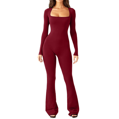 New Popular Women Wide Leg Yoga Bodysuit Outfit One Piece Gym Fitness High Quality Sport Long Sleeve Plus Size Jumpsuit