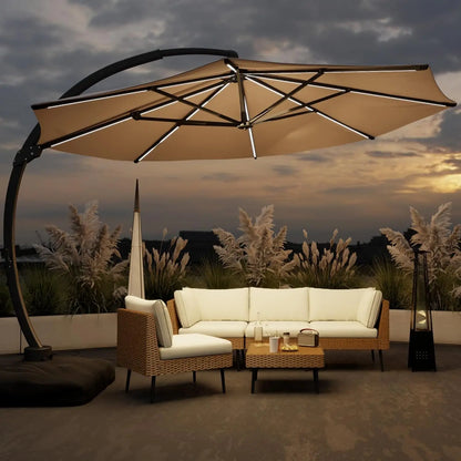 11FT Solar Powered LED Light Cantilever Patio Umbrella with Base Included, Large Cantilever Umbrella with, Customized