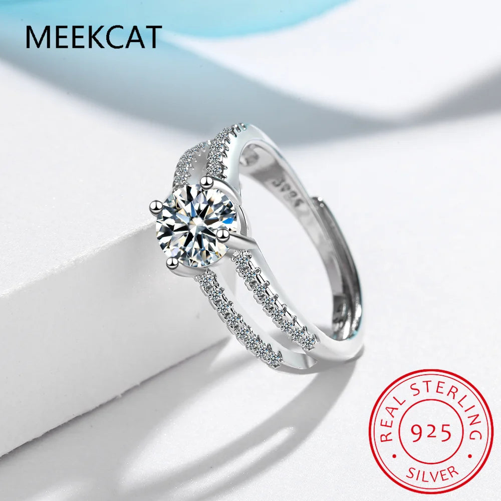 D Color VVS1 Moissanite Double Layer Adjustable Ring for Women Wedding Fine Jewelry 925 Sterling Silver Engagement Rings Gifts