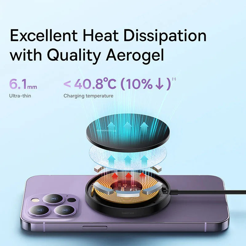 Baseus 15W Magnetic Wireless Chargers Qi Qi2 Wireless Charger Fast Charging Pad for iPhone 17 16 15 14 Mini Phone Charger Quick