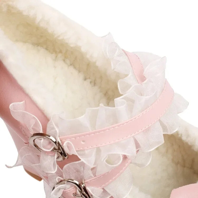 Cross Strap Women High Heels Mary Jane Pumps Party Wedding Cosplay White Pink Black Strawberry Bow Princess Cosplay Lolita Shoes