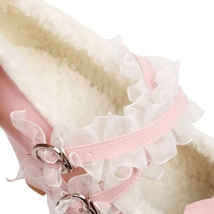 Cross Strap Women High Heels Mary Jane Pumps Party Wedding Cosplay White Pink Black Strawberry Bow Princess Cosplay Lolita Shoes