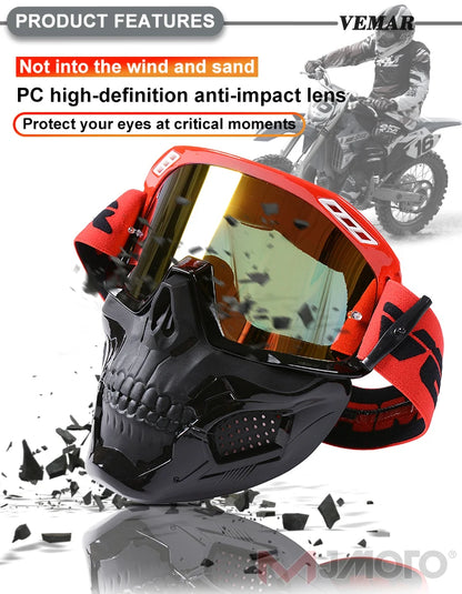 VEMAR Detachable Motorcycle Helmet Goggles Cycling Glasses Man Windproof Dust-proof Motocross Face Mask Goggles Glasses Block UV