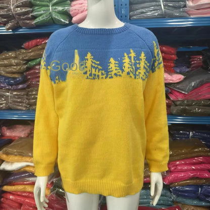 2025 Spring Knitted Women Sweater Print O-neck Long Sleeve Casual Loose Sweaters Female Winter Elegant Trendy Ladies Clothes