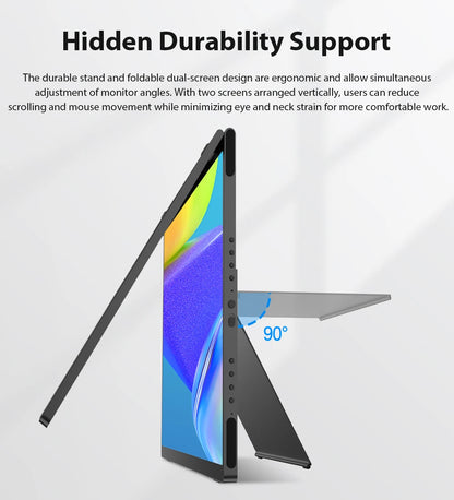 UPERFECT 15.6' Stacked Foldable Dual Monitor FHD 100% SRGB Laptop Screen Extender Portable Monitor for Windows Mac OS with Stand
