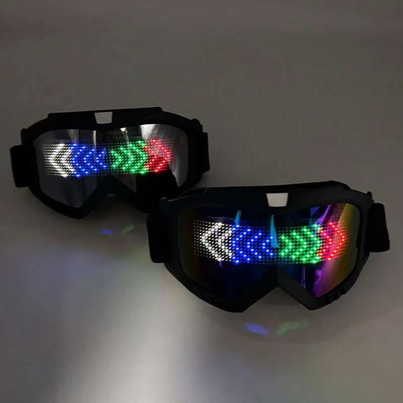 LED Bluetooth Goggles Halloween Christmas Disco Bar Neon Accessories Futuristic Luminous Glasses Bluetooth Diy LED Glasses