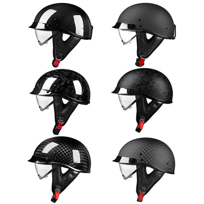    Best Seller Carbon Fiber Retro Motorcycle Half Face Helmet with Comfortable Lining Protective Goggles Helmet Factory Wholesale