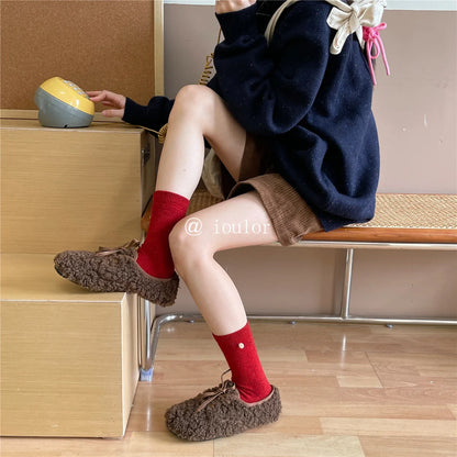 SP&CITY Colored Dotted Sheep Woolen Socks Women's Winter Warm Keeping Middle Tube Socks Casual Thick Korean Fashion Stockings