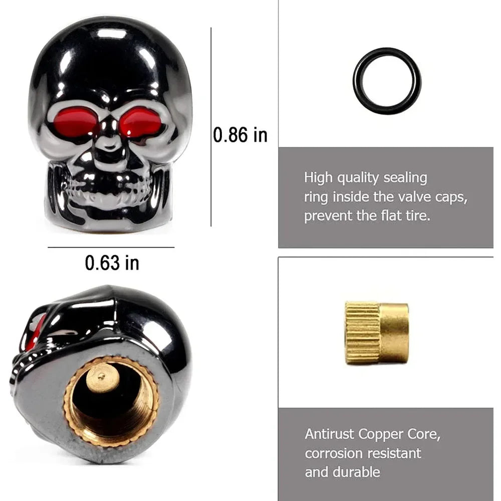 4Pcs Skull Valve Stem Caps Funny Air Caps Cover, Universal Truck Motorcycle Bike Car Tires Valve Stem Caps