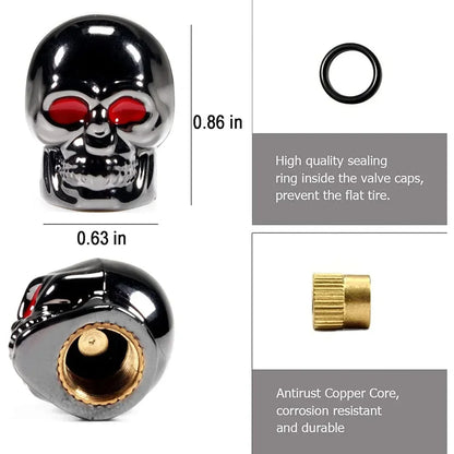 4Pcs Skull Valve Stem Caps Funny Air Caps Cover, Universal Truck Motorcycle Bike Car Tires Valve Stem Caps