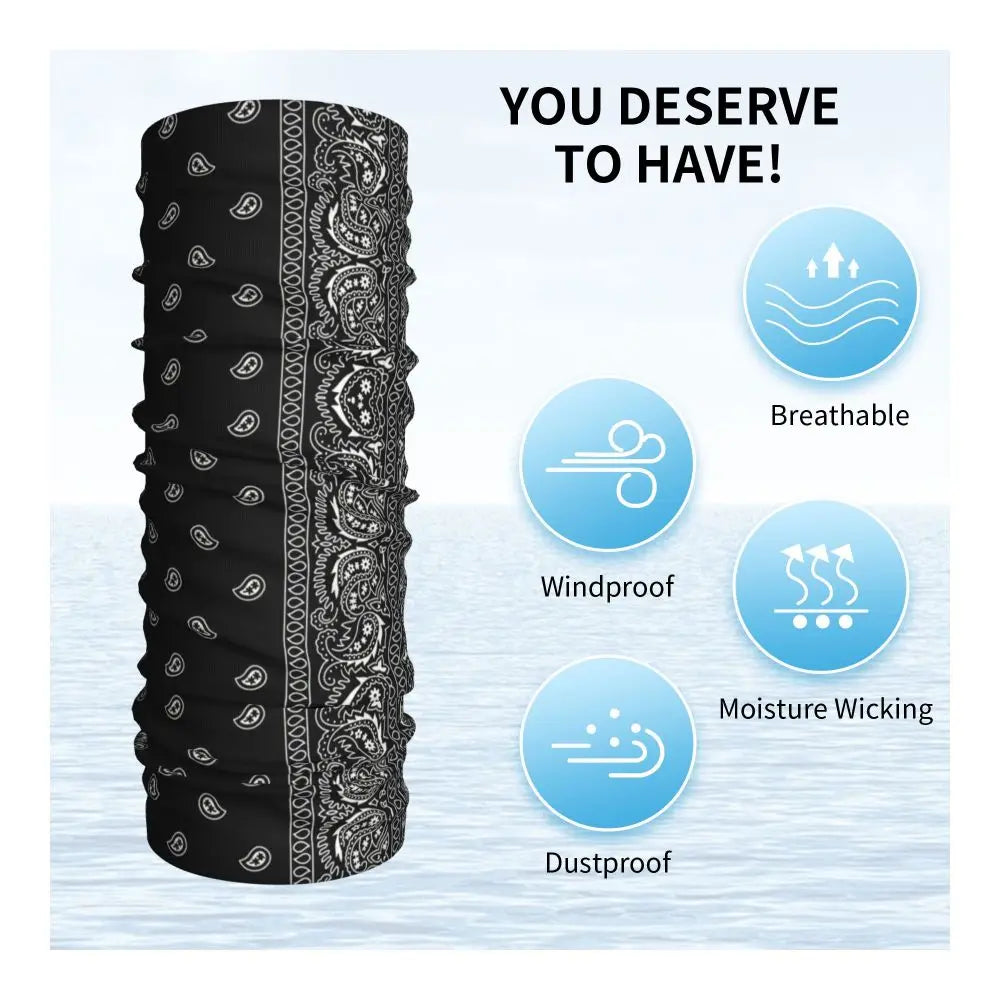 Custom Black Bandana Pattern Bandana Neck Gaiter for Hiking Cycling Women Men Wrap Scarf Paisley Style Headband Warmer