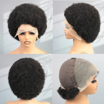 13X4 Afro Kinky Curly Wave Lace Front Wig 200 Density Brazilian Remy Human Hair Lace Natural Hairline Short Bob Human Hair Wig